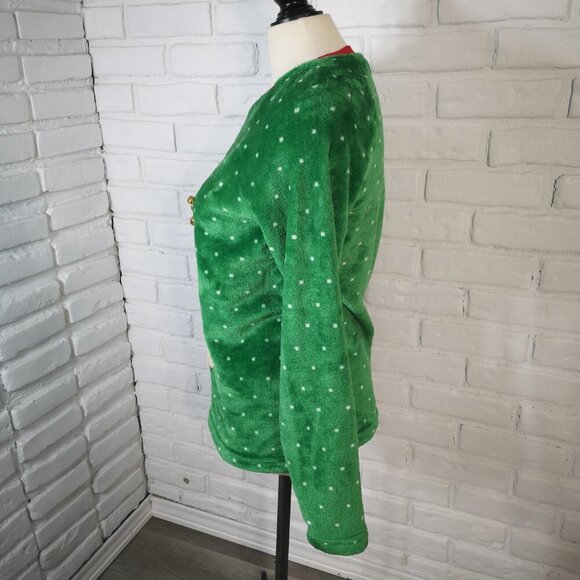 George Ladies Size Medium Green w/ Jingle Bells Fleece Ugly Christmas Sweater - Picture 4 of 9